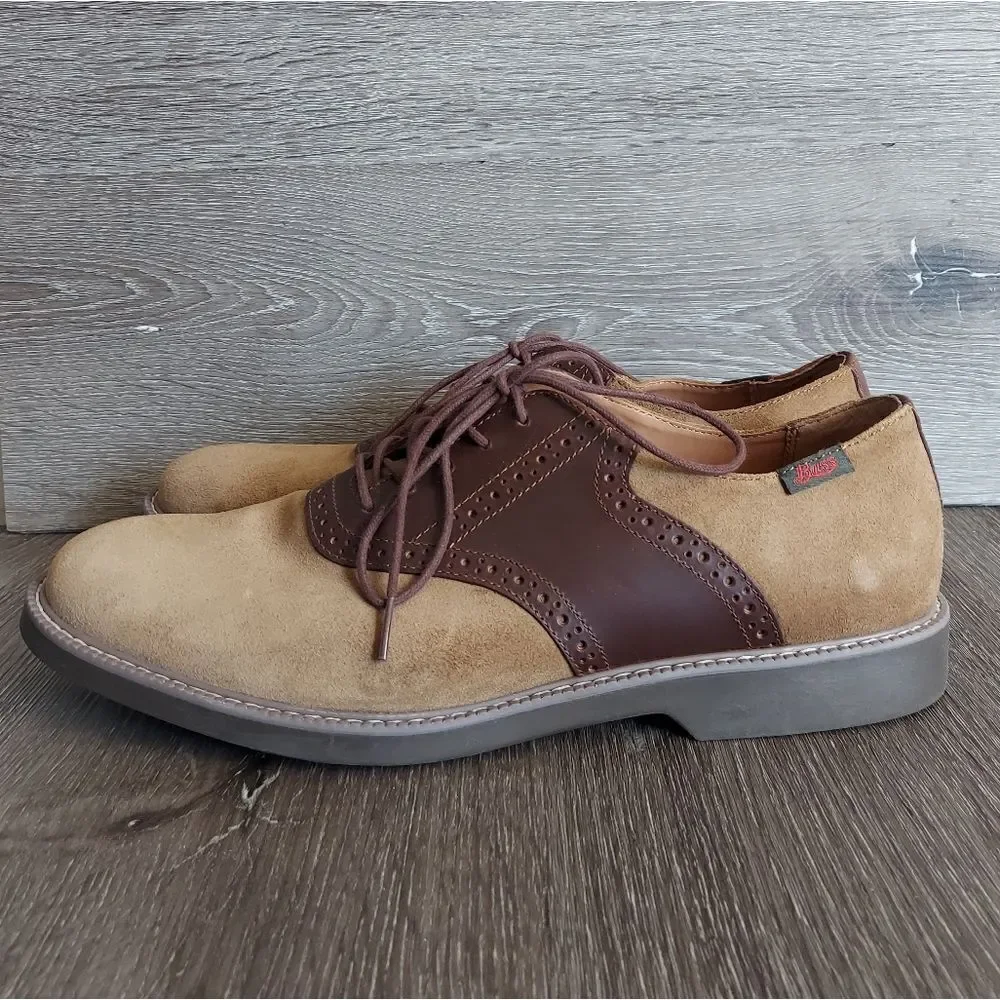 Bass Men's Pasadena Saddle Taupe Suede Oxfords Size 11.5